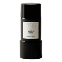 D'Orsay Vanilla Affair Extrait de Parfum in a matte black cylindrical bottle with a white label, shown against a plain white background.