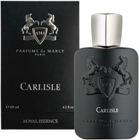 Parfums de Marly Carlisle Eau de Parfum bottle front view with matte black bottle, silver cap and embossed horse crest.