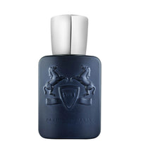 Parfums de Marly Layton Eau de Parfum bottle with a matte deep navy blue finish, embossed horse crest and silver cap.