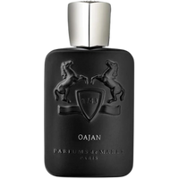 Parfums de Marly Oajan Eau de Parfum bottle front view with matte black bottle, silver cap and embossed horse crest.