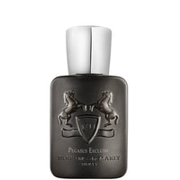 Parfums de Marly Pegasus Exclusif Eau de Parfum bottle in matte charcoal black with embossed twin horse crest and silver cap on a white background.