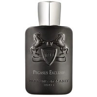 Parfums de Marly Pegasus Exclusif Eau de Parfum bottle in matte charcoal black with embossed twin horse crest and silver cap on a white background.